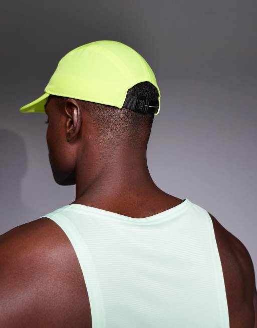 New Balance 5 panel performance hat in neon green, 3 of 3