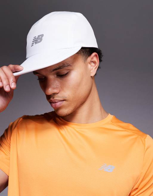 New Balance 5 panel performance hat in white, 2 of 3