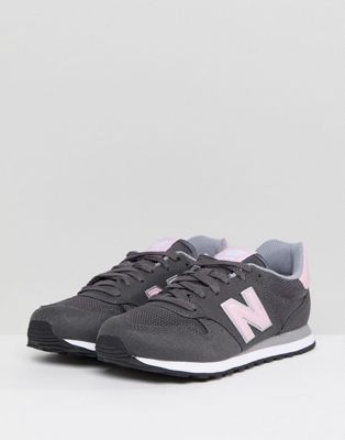 new balance 500 trainer in grey and pink