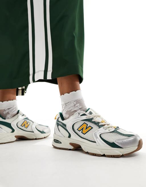 New Balance 530 collegiate sneakers in white green and gold Exclusive at FhyzicsShops