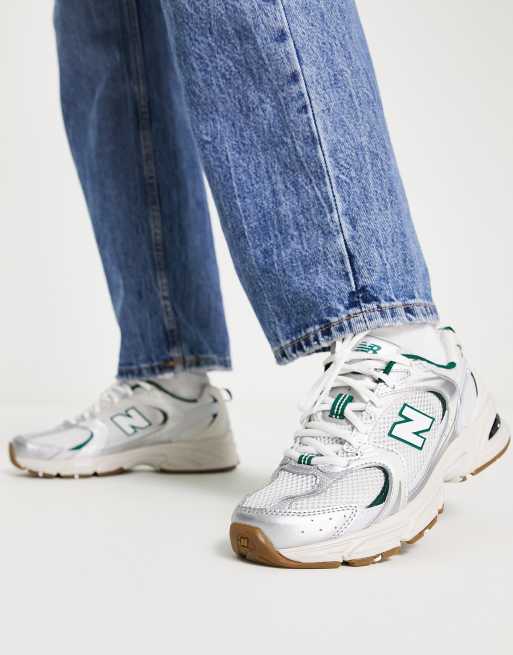 New Balance 530 sneakers in white and green exclusive to ASOS