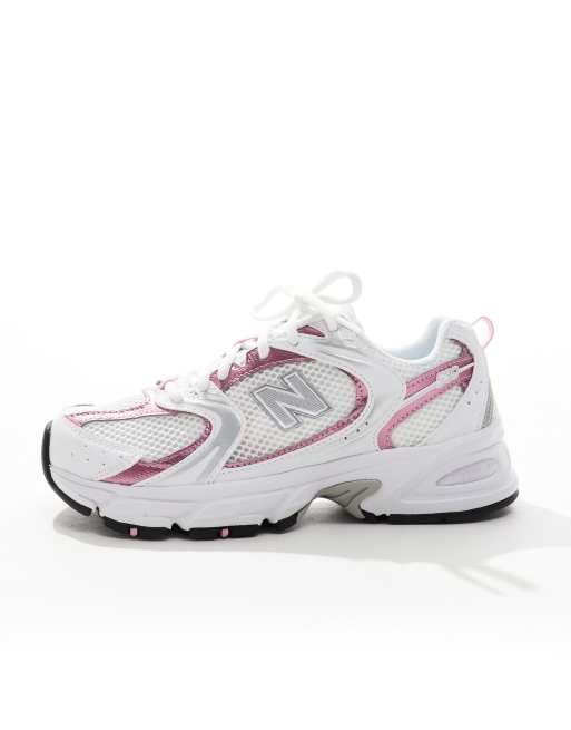 New Balance 530 sneakers in white with pink metallic details