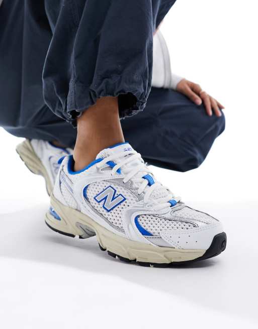 New Balance 530 sneakers with vintage sole in white and blue ASOS