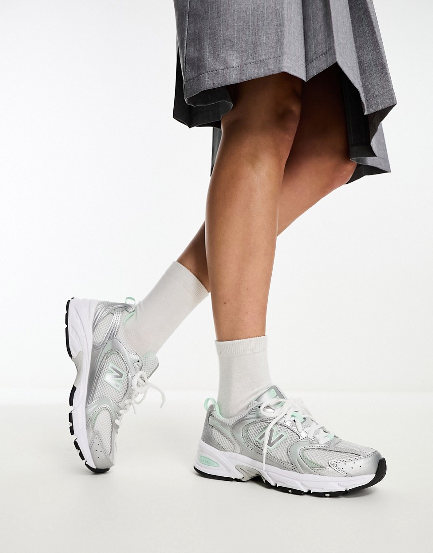 New Balance 530 trainers in metallic and mint green-Silver