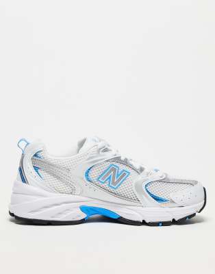 New Balance 530 trainers in white and blue The Hoxton Trend