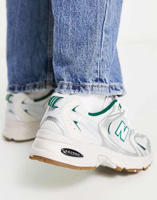 New Balance 530 trainers in white and green exclusive to ASOS