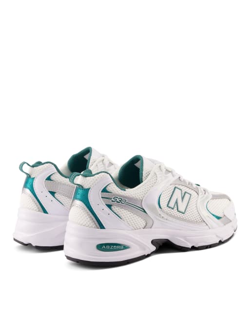 New Balance 530 trainers in white and metallic with teal detailing  , 3 of 4