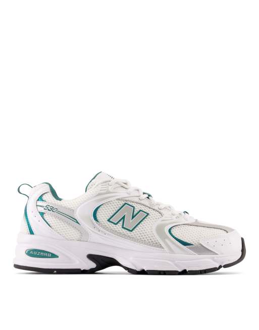 New Balance 530 trainers in white and metallic with teal detailing  , 4 of 4