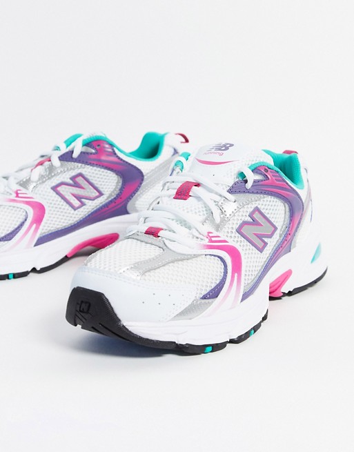 New Balance 530 trainers in white and purple