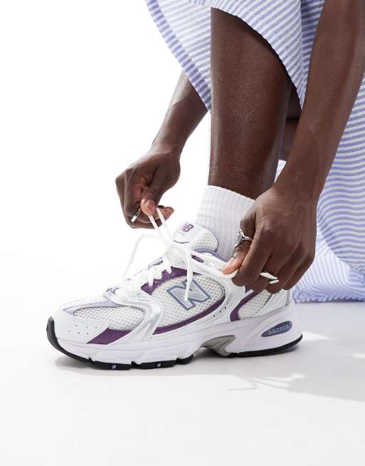 New Balance 530 trainers in white and purple ASOS