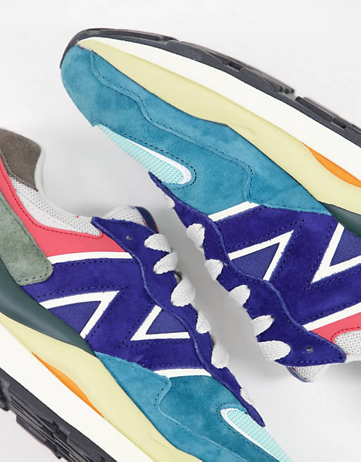 New Balance 54/70 suede sneakers in blue multi colourblock