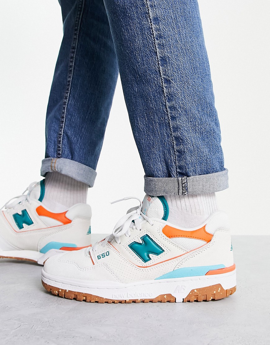 New Balance 550 sneakers in teal and yellow with gum sole-Multi