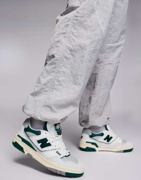 New Balance 550 sneakers in white with green and gray details - view 1