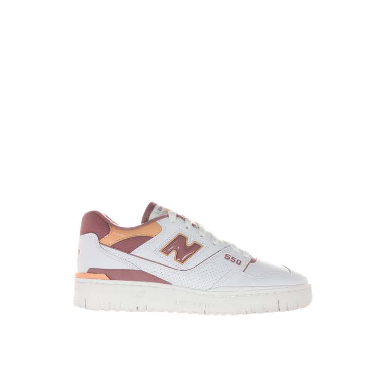 New Balance 550 sneakers with pink and orange detail in white 