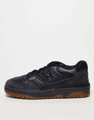 New Balance 550 trainers in black with gum sole