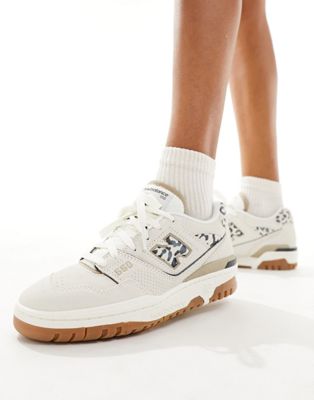 New Balance 550 trainers in sea salt and leopard-White