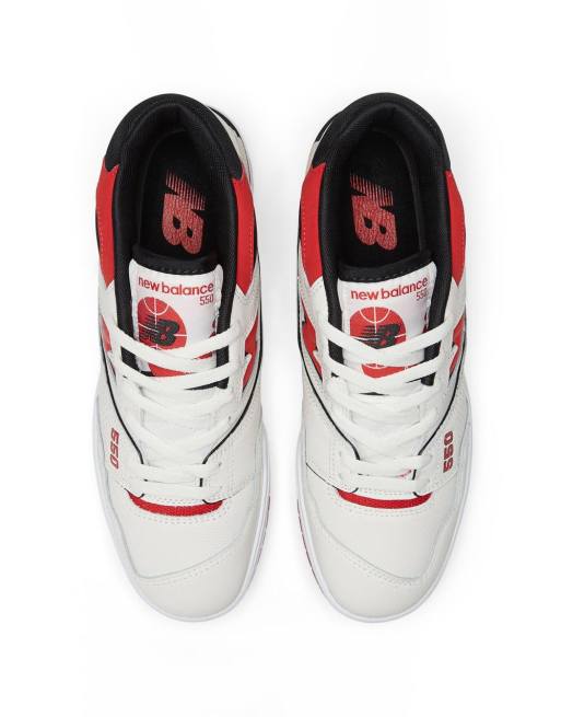 New Balance 550 trainers in white and red, 3 of 4