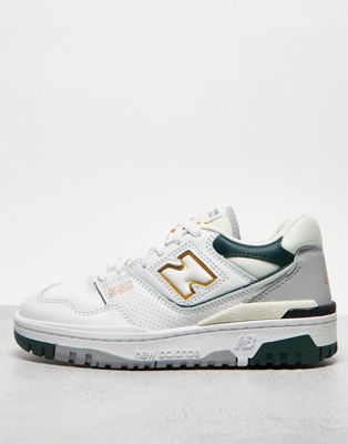 New Balance 550 trainers in white, green and orange