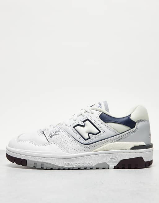 New Balance 550 trainers in white, navy and burgundy ASOS