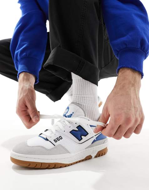 New Balance 550 trainers with suede toe in white and blue - view 1