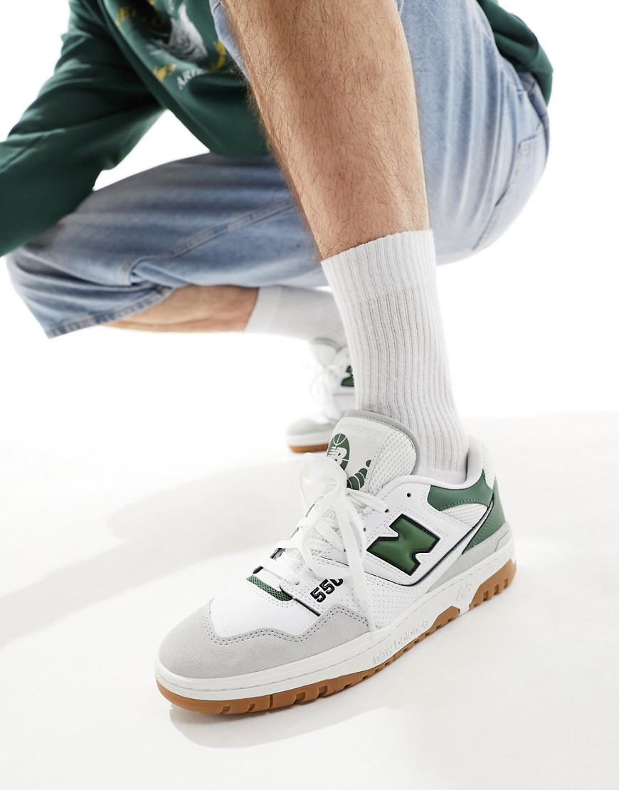 New Balance 550 trainers with suede toe in white and green