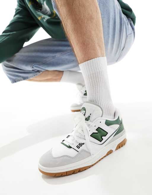 New Balance 550 trainers with suede toe in white and green ASOS