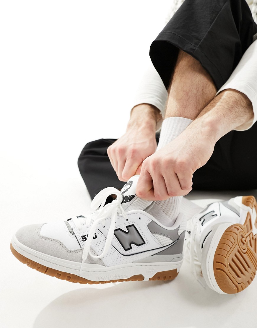New Balance 550 trainers with suede toe in white and grey