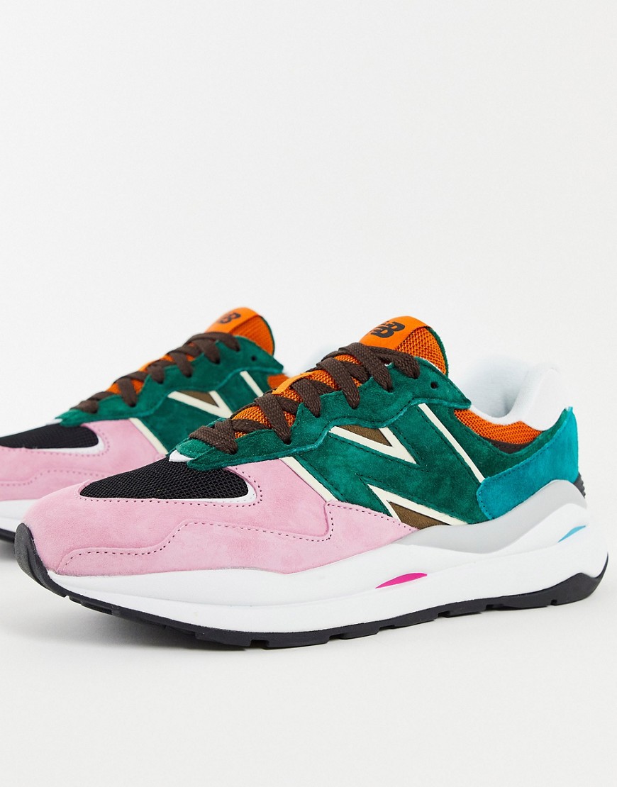 New Balance 57/40 suede sneakers in green multi color block