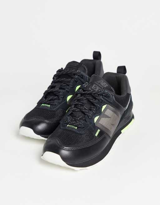 New Balance 574 Baskets Noir et fluo ASOS