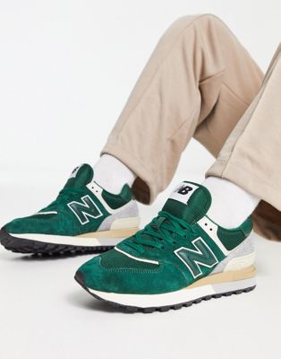 New Balance 574 trainers in dark green and off white - ASOS Price Checker