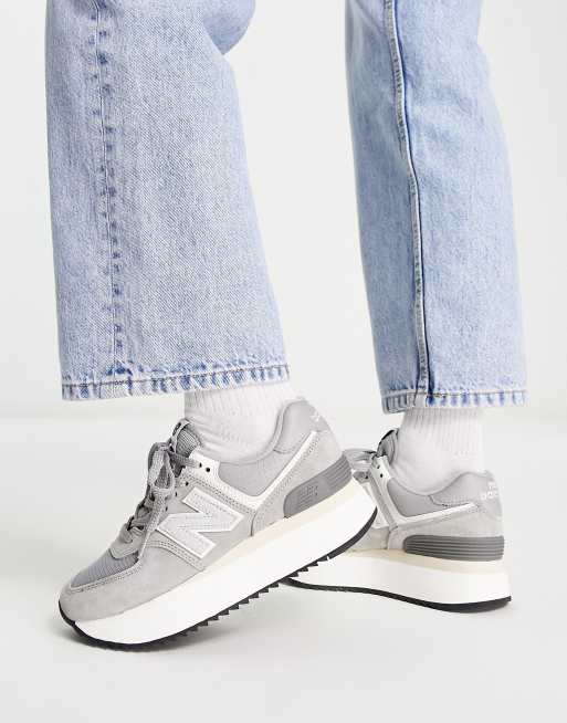 New Balance 574+ chunky platform trainers in grey | ASOS