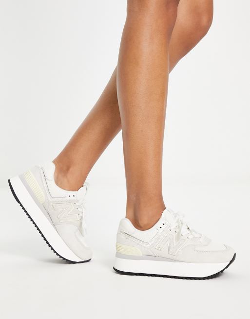 New Balance 574 chunky platform trainers in white | ASOS