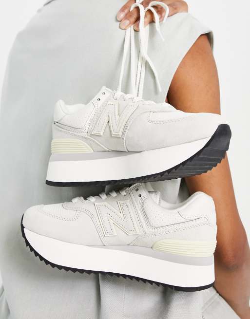 New Balance 574 chunky platform trainers in white | ASOS