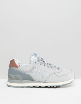 new balance 574 cream and bronze suede trainers