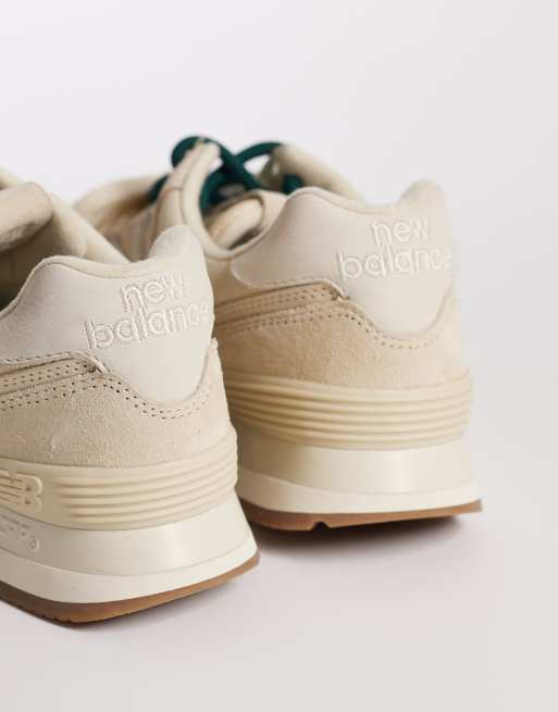 New Balance 574 double lace trainers in beige suede, 4 of 5
