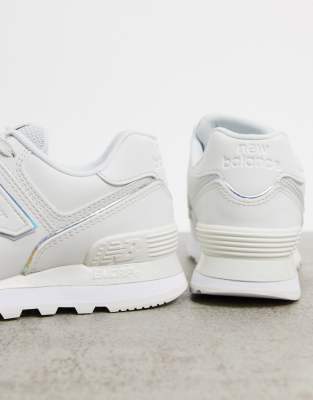 new balance 574 pink and silver trainers