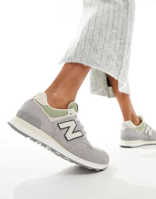 New Balance – 574 – Grå och gröna sneakers i mocka