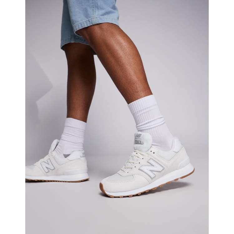 New Balance 574 gum sole sneakers in white with gray detail ASOS