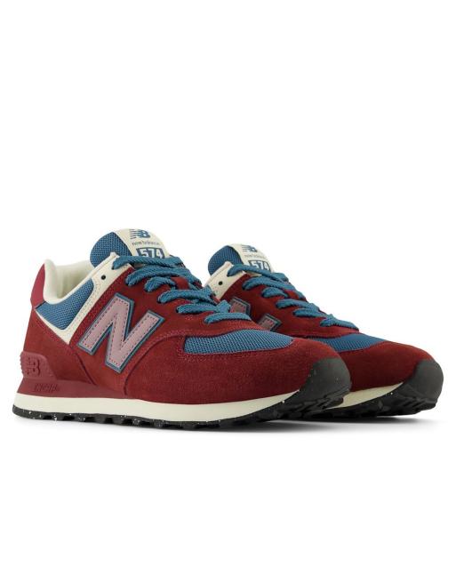 New Balance 574 in burgundy and blue