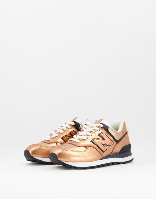 New Balance – 574 – Koppar- och guldfärgade sneakers i metalliskt material