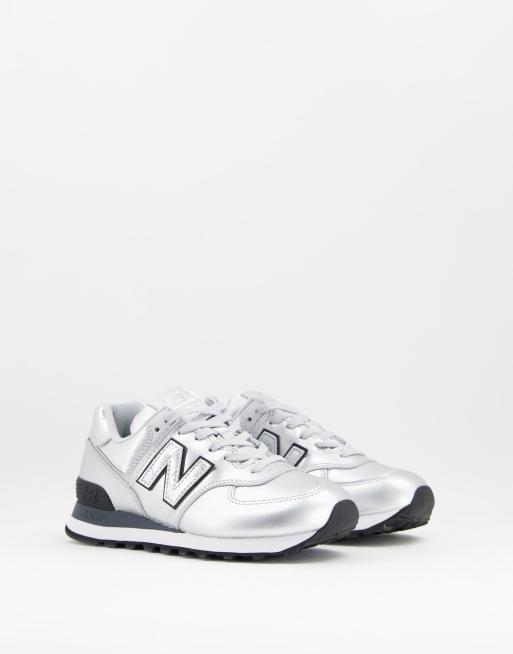 New Balance 574 metallic sneakers in silver | ASOS