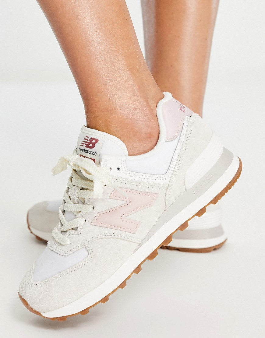 new balance - 574 - naturvita och rosa sneakers-vit/a