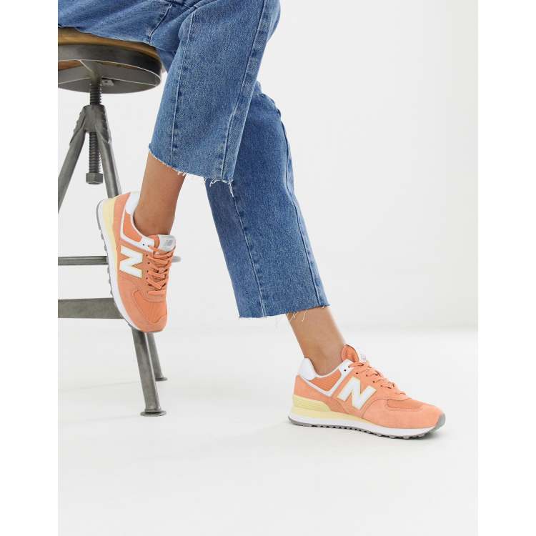 New Balance 574 Pastel sneakers in coral ASOS