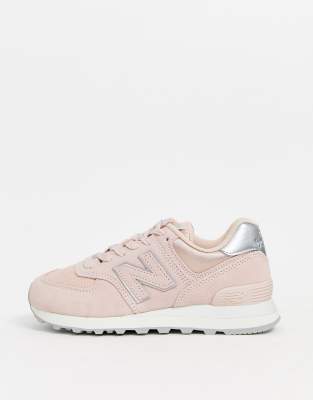 new balance 574 pink and silver trainers