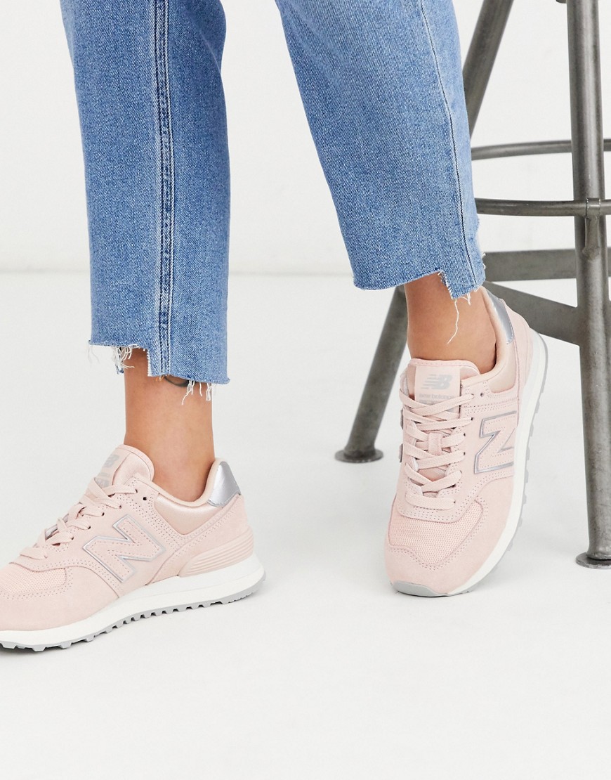 New Balance 574 pink og sølv sneakers