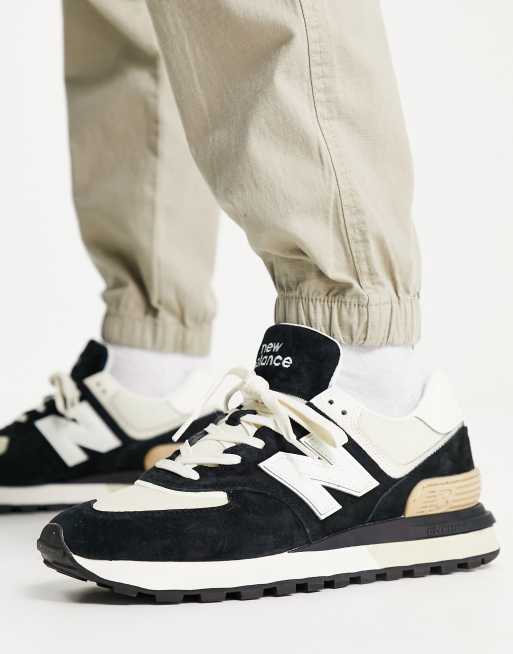 New Balance 574 premium trainers in black and cream