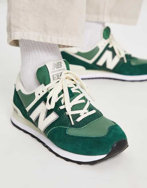 New Balance 574 premium trainers in green and off white