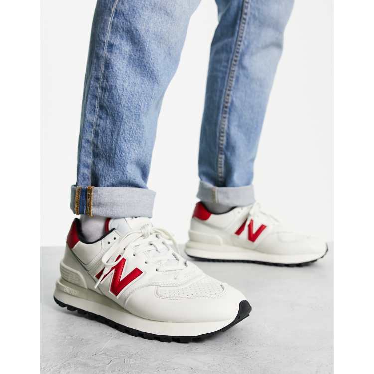 New balance 574 white best sale blue red