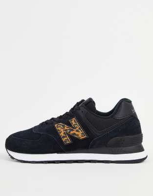 New Balance - 574 - Sneaker in Schwarz mit Leopardenmuster-Details