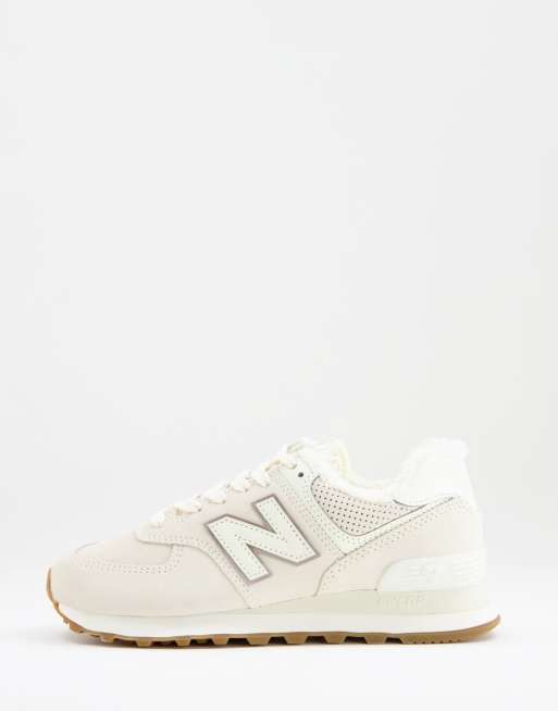 New Balance - 574 - Sneakers bianco sporco con interno in pile borg